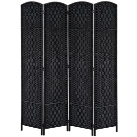 4 Panel Wicker Room Divider Folding Privacy Screen 6' Tall Black
