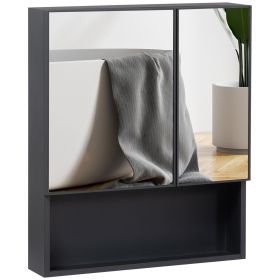 Black Wall-Mounted Medicine Cabinet Bathroom Mirror Double Doors Storage Shelves