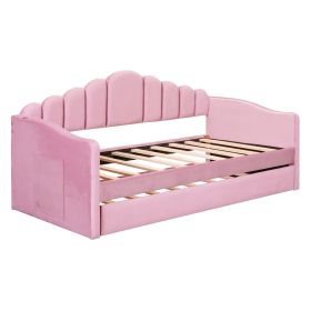 Twin size Upholstered Daybed with Trundle ,Velvet Sofabed with USB Charging Ports,No Box-spring Needed,Pink(Old SKU HL000067AAH)