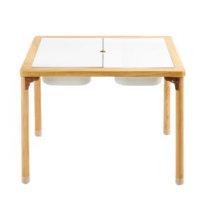Sensory Table for Toddlers, Foldable Wooden Kids Activity Table with Double-Sided Board, Storage Bins, and Non-Slip Feet