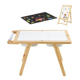 Sensory Table for Toddlers, Wooden Kids Activity Table and Art Easel with Reversible Double-Sided Board, Storage Bins