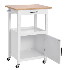 Kitchen Island Cart with Single Door Cabinet, Mobile Carts with Drawer, Towel Rack, Hooks, Portable Table on Swivel Wheels