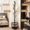 2 in 1 Rolling Coat Rack with Storage Basket, Freestanding Garment Rack with 6 Hooks and 4 Wheels, Space Saving Clothes Organizer for Entryway