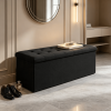 Linen Folding Storage Ottoman Bench 3 Inches with Padded Seat End of Bed Organizer Linen Upholstered Compact Seating