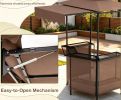 BBQ Gazebo Canopy with 4 Slatted Metal Shelves Outdoor Kitchen Island with 6 Hanging Hooks And 2-Row Glass Holders for Patio