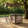 BBQ Gazebo Canopy with 4 Slatted Metal Shelves Outdoor Kitchen Island with 6 Hanging Hooks And 2-Row Glass Holders for Patio