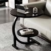 C Shaped End Table, 2 Tier Round Sofa Side Table with Storage Shelf, Small Space Saving Bedside Nightstand for Living Room, Bedroom and Couch