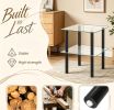 2-Tier Square End Table with Shelf Clear Tempered Glass Top Living Room Coffee Table Modern Minimalist Style