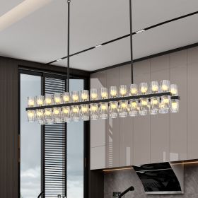(L005030-D54-P60B/W1340P310780)Rectangular Luxurious Crystal Chandelier for Living Room & Dining Room, Black Frame with K9 Crystals