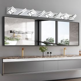 52" Modern Chrome 8-Light LED Vanity Light, Square Acrylic Lampshades Wall Mount Fixture for Bathroom, Mirror Lighting