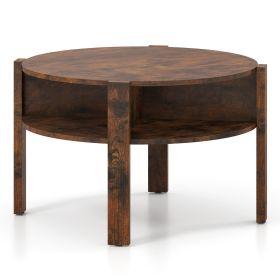 29.5 Inch Round Coffee Table with Storage Shelves for Small Space
