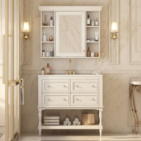 36'' Bathroom Vanity with Medicine Cabinet, Modern Mirror Cabinet with Adjustable Shelf, Bathroom Storage Cabinet with 4 Drawers