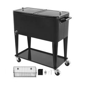 80 Quart Rolling Ice Chest, Holds up to 50 Bottles / 110 Cans, Portable Patio Party Bar Drink Cooler Cart with Bottom Shelf