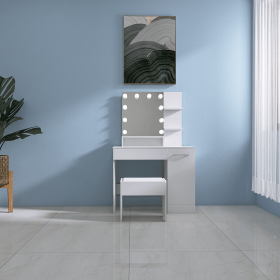 Elegent Modern Design High Quality Material Wooden Dressing Table with stool and 10 LED mirror lights control