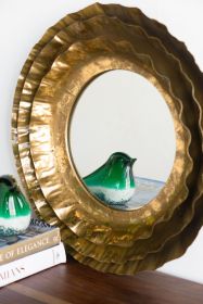 16" Round Wall Mirror with Gold Metal Frame, Mid-Century Modern Accent Mirror for Living Room