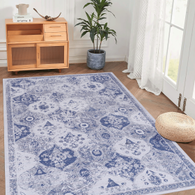 MAVAL Blue Washable Rug 96*60 inch Area Rug (Blue,96*60 inch)