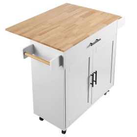 Kitchen Island Cart with Solid Wood Top, 35.4" Width Mobile Carts with Storage Cabinet, Rolling Kitchen Table with Spice Rack, Towel Rack