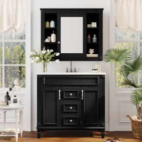 36'' Bathroom Vanity with Top Sink, Black Mirror Cabinet, Modern Bathroom Storage Cabinet with 2 Soft Closing Doors, Single Sink Bathroom Vanity