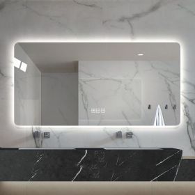 28*60in LED bathroom mirror, corrosion-resistant, three-color dimmable, backlit mirror with one-touch demist function