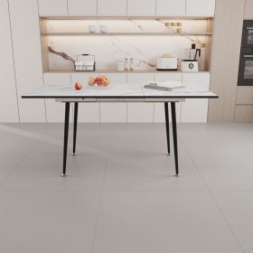 47" expandable to 63" inch MDF square white marble patterned dining table, modern industrial kitchen and dining table
