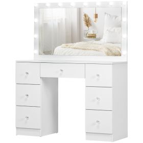 Makeup Vanity Table, Dressing Table with Mirror and Lights, Modern Makeup Table with 7 Drawers and 10 LED Lights, White