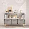 Kids bookcase with Collapsible Fabric Drawers, Children's Book Display, Toy Storage Cabinet Organizer, White/Gray