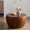 31.50"Vintage Style Bucket Shaped Coffee Table with storage function, for Office, Dining Room and Living Room, Brown