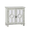 Classic Storage Cabinet Antique White 1pc Modern Traditional Accent Chest with Mirror Doors Pendant Pulls Wooden Furniture Living Room Bedroom