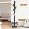 2 in 1 Rolling Coat Rack with Storage Basket, Freestanding Garment Rack with 6 Hooks and 4 Wheels, Space Saving Clothes Organizer for Entryway