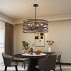 24" Rustic Industrial Pendant Light, 6-Light Black and Walnut Metal Cage Chandelier with Wood Accents for Kitchen Island and Dining Room (No Bulbs)