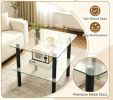 2-Tier Square End Table with Shelf Clear Tempered Glass Top Living Room Coffee Table Modern Minimalist Style