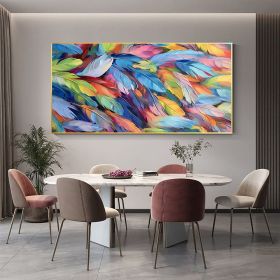 Handmade Oil Painting Abstract Colorful Feather Oil Painting on Canvas Large Wall Art Textured Original Painting Minimalist Art Custom Living Roo (Style: 01, size: 40x80cm)