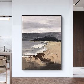 Hand Painted Oil Painting Large Black and Beige Texture Painting Black Texture Painting Beige Minimalist Painting White Wall Art Abstract Paining (Style: 01, size: 60x90cm)