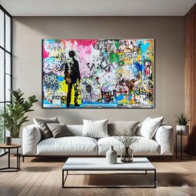 Frame TV Art Graffiti Street Art  Banksy  Mr Brainwash  Urban Street Art For TV  Urban Art  Frame TV Art  Banksy Hand Painted Oil Painting  Spray (Style: 01, size: 60x90cm)