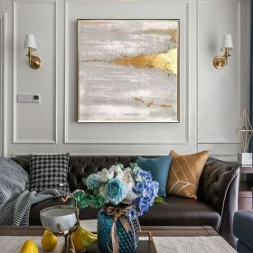 Gold Wall Decor Gold and White Wall Art Gold Leaf Painting Boho Wall Decor Gold Abstract Wall Art (Style: 01, size: 140x140cm)