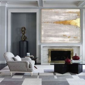 Gold Wall Decor Gold and White Wall Art Gold Leaf Painting Boho Wall Decor Gold Abstract Wall Art (Style: 01, size: 60x60cm)