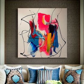 Graffiti wall art colorful painting on canvas pink wall art modern hand painted art blue interior decoration painting (Style: 01, size: 50x50cm)