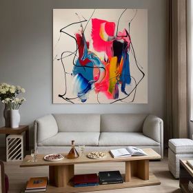 Graffiti wall art colorful painting on canvas pink wall art modern hand painted art blue interior decoration painting (Style: 01, size: 80x80cm)