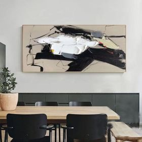 Original Black Abstract Wall Art Brown Abstract Painting Modern Black White Textured Painting Living Room Art Brown Abstract Art Canvas Gift (Style: 01, size: 140x280cm)