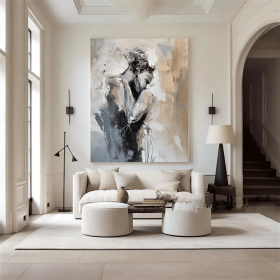 black art Abstract Lady Framed Woman painting Original black Wall Art Woman Canvas Art Faceless Portrait Painting Lovers' decor oil painting (Style: 01, size: 50x70cm)