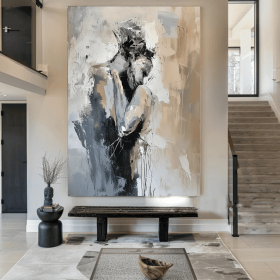 black art Abstract Lady Framed Woman painting Original black Wall Art Woman Canvas Art Faceless Portrait Painting Lovers' decor oil painting (Style: 01, size: 70x100cm)
