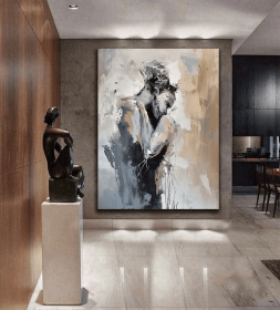 black art Abstract Lady Framed Woman painting Original black Wall Art Woman Canvas Art Faceless Portrait Painting Lovers' decor oil painting (Style: 01, size: 80x120cm)