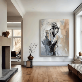 black art Abstract Lady Framed Woman painting Original black Wall Art Woman Canvas Art Faceless Portrait Painting Lovers' decor oil painting (Style: 01, size: 120x160cm)