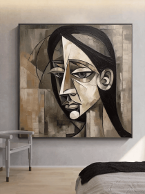 Melancholic Woman-Abstract Figure Oil Painting Picasso Style Art Brown Tones Textured Wall Art Modern Home Wall Decor (Style: 01, size: 160x160cm)