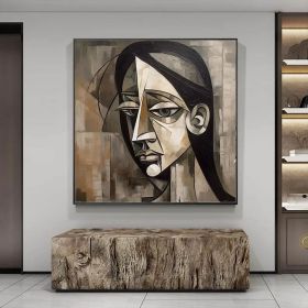 Melancholic Woman-Abstract Figure Oil Painting Picasso Style Art Brown Tones Textured Wall Art Modern Home Wall Decor (Style: 01, size: 50x50cm)