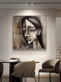 Melancholic Woman-Abstract Figure Oil Painting Picasso Style Art Brown Tones Textured Wall Art Modern Home Wall Decor (Style: 01, size: 60x60cm)