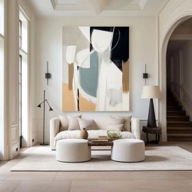 Original Beige Black and Gray Oil Paintin Beige Black and Gray Hand-Painted Abstract Ar Modern Wall Art Decor for Scandinavian Interiors (Style: 01, size: 50x70cm)