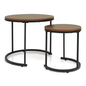 Set of 2 Modern Round Stacking Nesting Coffee Tables (Color: Light Brown)