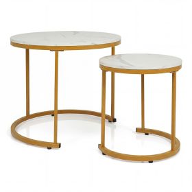 Set of 2 Modern Round Stacking Nesting Coffee Tables (Color: Golden)