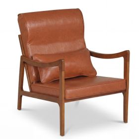 Modern Accent Chair with Solid Rubber Wood Upholstered Armchair (Color: Brown)